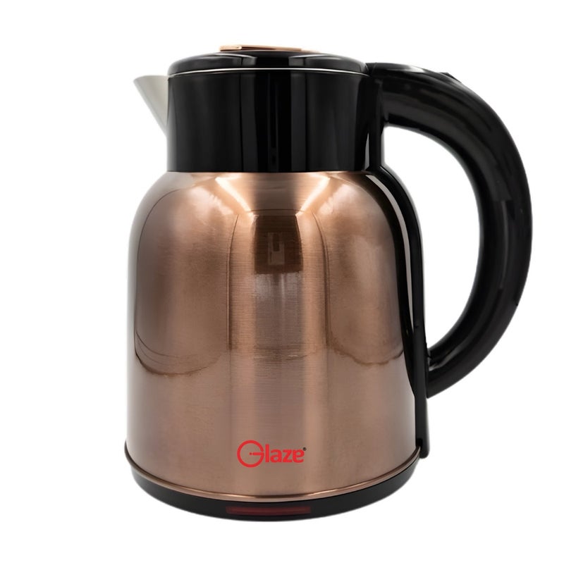 جليز غلاية كهربائية من الستانلس ستيل بسعة 2.0 لتر بقوة 1500 واط للغليان السريع | جسم مزدوج الجدار، إيقاف تلقائي، قاعدة دوارة 360°، غلاية للشاي والقهوة بدون سلك مع قابس 3 دبابيس بريطاني للاستخدام المنزلي والمكتبي - Image 1