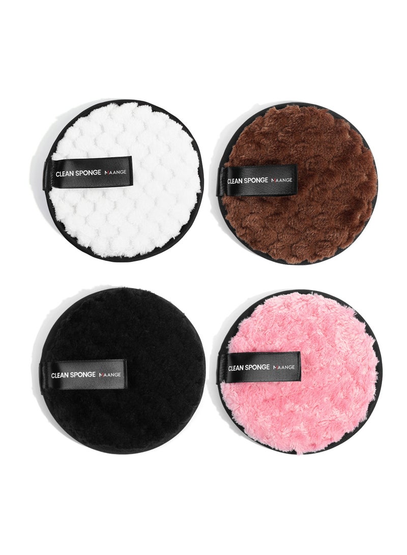 MAANGE 4 قطع وسادات إزالة المكياج القابلة لإعادة الاستخدام جولات ناعمة لتنظيف الوجه مناديل مزدوجة الجانب قابلة للغسل قماش إزالة المكياج ميكروفايبر متعددة الوظائف (أسود، بني، وردي، أبيض) - Image 1