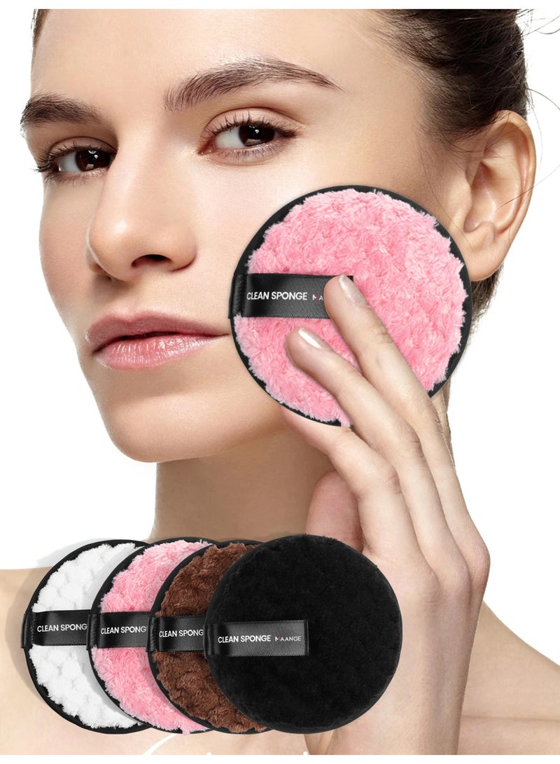MAANGE 4 قطع وسادات إزالة المكياج القابلة لإعادة الاستخدام جولات ناعمة لتنظيف الوجه مناديل مزدوجة الجانب قابلة للغسل قماش إزالة المكياج ميكروفايبر متعددة الوظائف (أسود، بني، وردي، أبيض) - Image 2