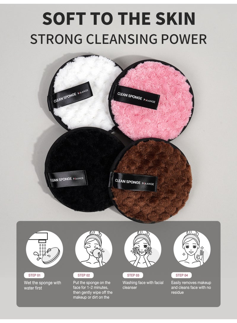 MAANGE 4 قطع وسادات إزالة المكياج القابلة لإعادة الاستخدام جولات ناعمة لتنظيف الوجه مناديل مزدوجة الجانب قابلة للغسل قماش إزالة المكياج ميكروفايبر متعددة الوظائف (أسود، بني، وردي، أبيض) - Image 4