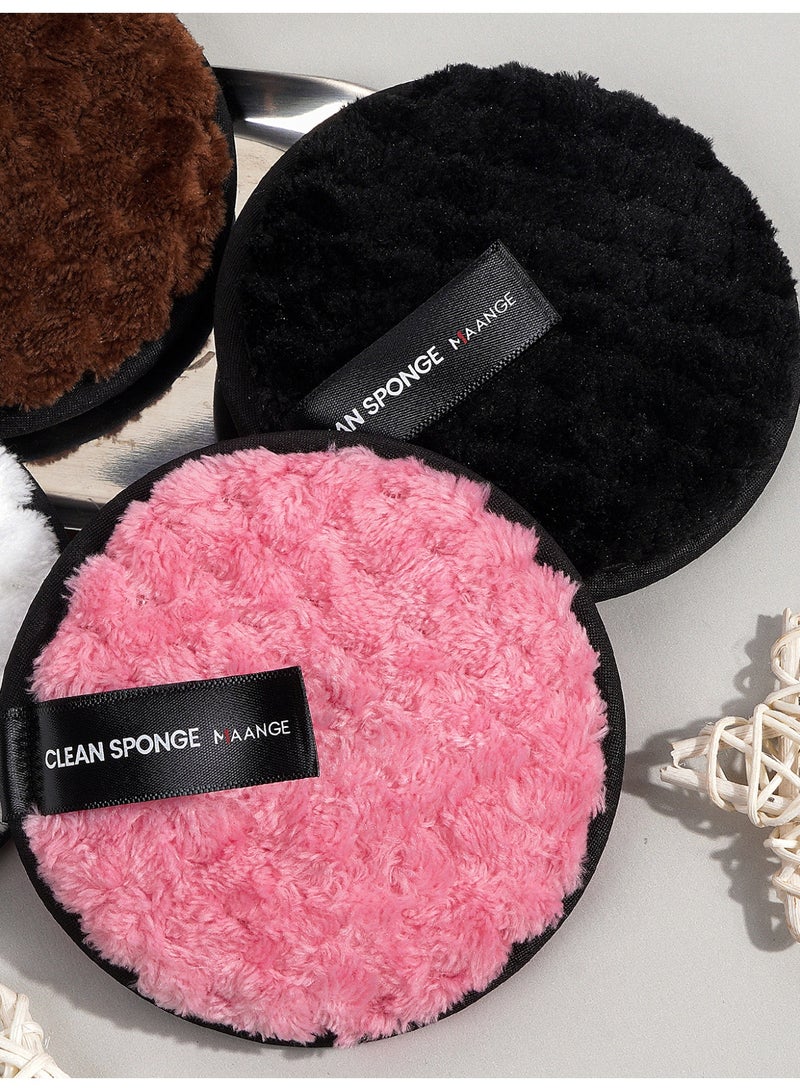 MAANGE 4 قطع وسادات إزالة المكياج القابلة لإعادة الاستخدام جولات ناعمة لتنظيف الوجه مناديل مزدوجة الجانب قابلة للغسل قماش إزالة المكياج ميكروفايبر متعددة الوظائف (أسود، بني، وردي، أبيض) - Image 5