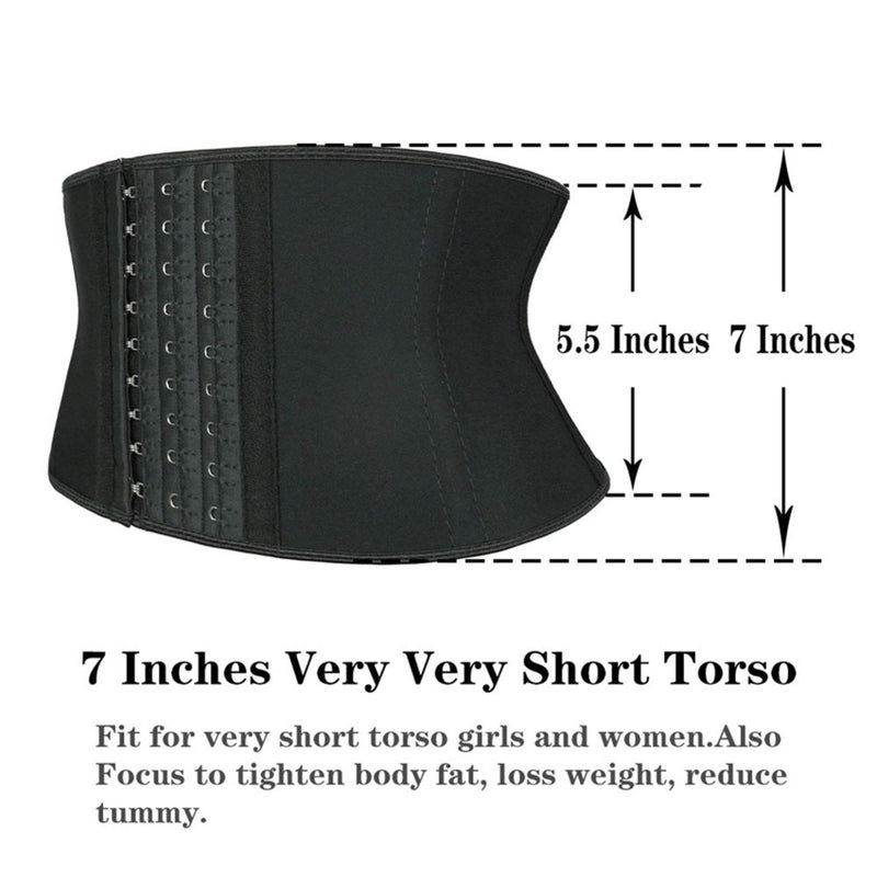 Atbuty Super Short Torso Waist Trainers Cincher Corset Tummy Shaper Slimming Latex Trimmer Girdle (Black (7'' Short Torso, 9 Steel Bones), L) - Image 3