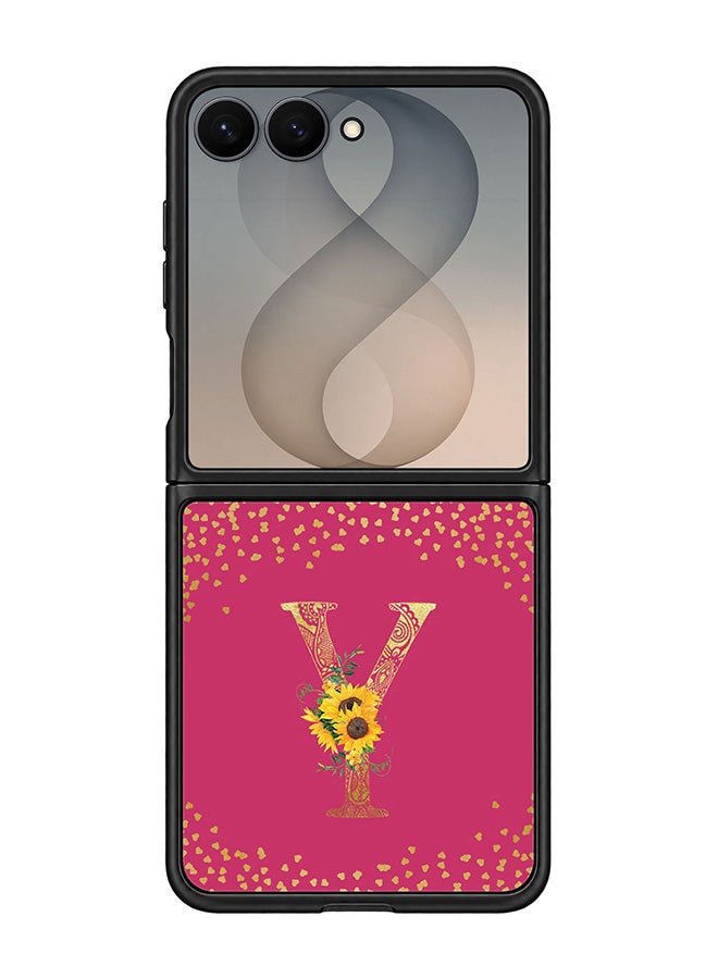 Stylizedd Rugged Case for Samsung Galaxy Z Flip8- Slim Fit Hybrid Rubber Cover Sunflower Monogram - Y (Deep Pink)