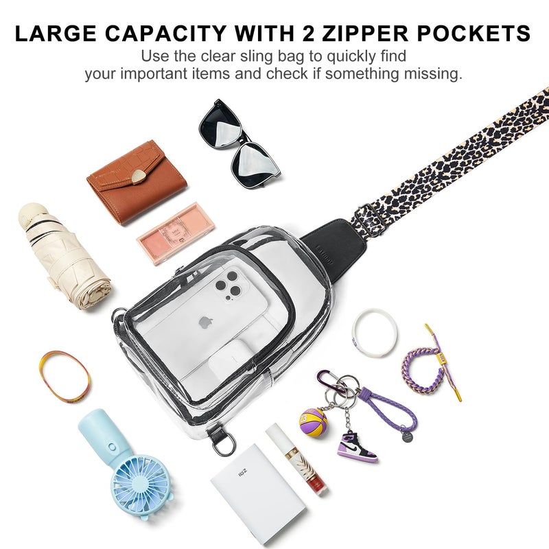 LATMAP Clear Bag for Stadium Events, Clear Purse for Women Stadium Crossbody Bag, Transparent Backpack for Concerts Sports-Leopard - Image 3