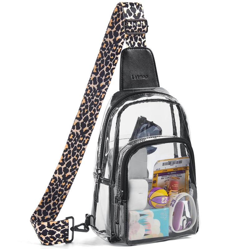 LATMAP Clear Bag for Stadium Events, Clear Purse for Women Stadium Crossbody Bag, Transparent Backpack for Concerts Sports-Leopard - Image 1