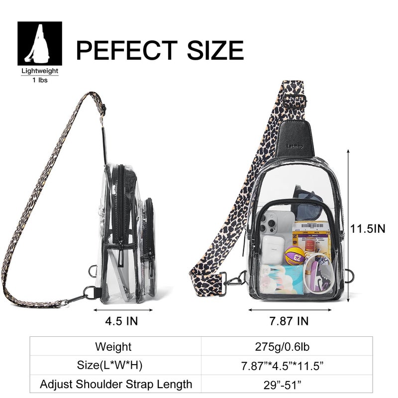 LATMAP Clear Bag for Stadium Events, Clear Purse for Women Stadium Crossbody Bag, Transparent Backpack for Concerts Sports-Leopard - Image 4