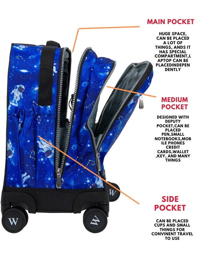 Wires 3 Piece Kids School Trolley Bag laptop compartment 8 Wheels With Lunch bag & Pencil Case  - Image 4