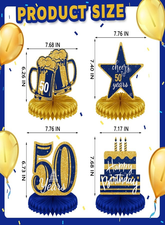 Spakon 8 Pieces 50th Birthday Decorations Glitter 50th Happy Birthday Honeycomb Centerpieces for Tables Fifty Years Blue and Gold Party Decorations Men and Woman Birthday Decorations - Image 2