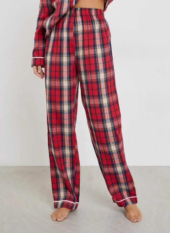 Styli Red Styli Family Pyjamas - Women Check Pocket Piped Shirt and Pyjama Set for Women | Best Price UAE