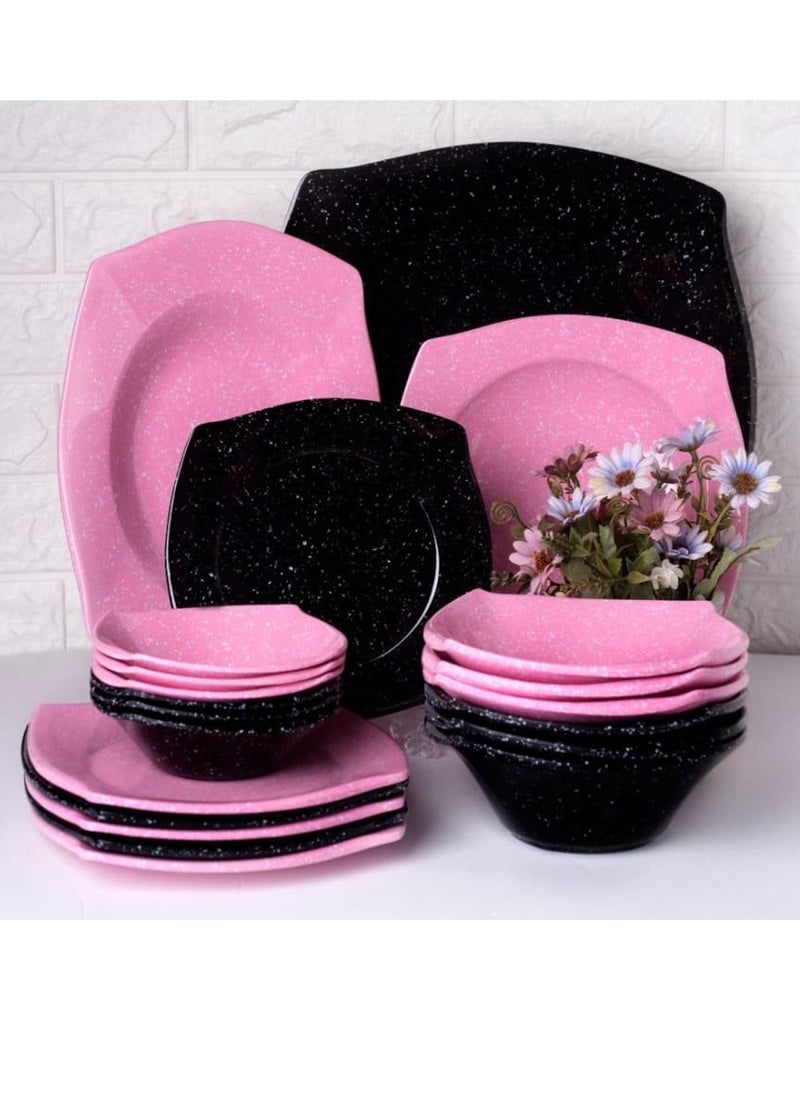 PURE - 38 Piece Pure Pure Melamine Set Polka Dot Rose Square *Black Granite - Image 1