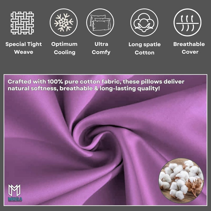 MUSA MUSA® Cotton Pillow Cover Shams - Washable Pillowcases for Sofa Cushions, Bedrooms & Dorm Decor | Hotel Quality Pillow Covers with Envelope Closure & 5cm Side Frame (2, Lavender, 50 x 75cm) - Image 5