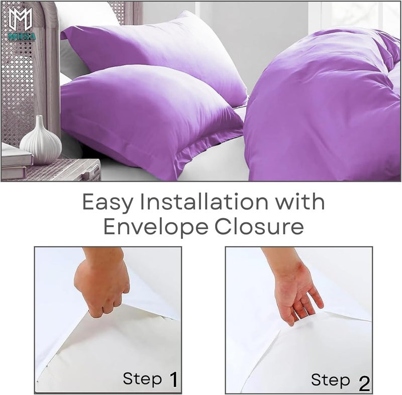 MUSA MUSA® Cotton Pillow Cover Shams - Washable Pillowcases for Sofa Cushions, Bedrooms & Dorm Decor | Hotel Quality Pillow Covers with Envelope Closure & 5cm Side Frame (2, Lavender, 50 x 75cm) - Image 4