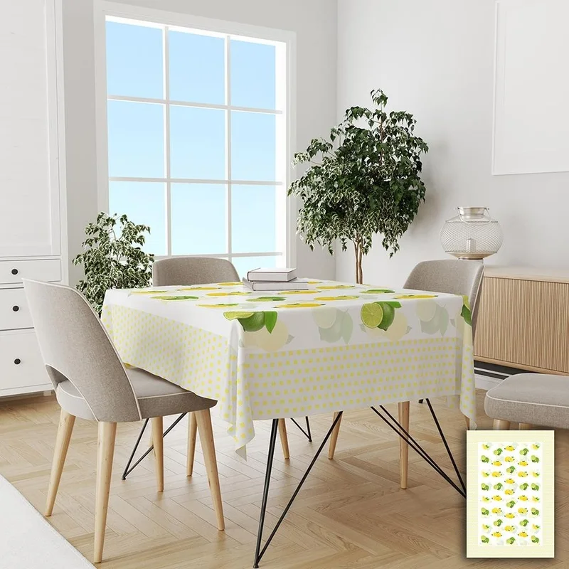 Yeni New Lemon Patterned, Easy to Clean, Stain-Repellent, Carefree Tablecloth