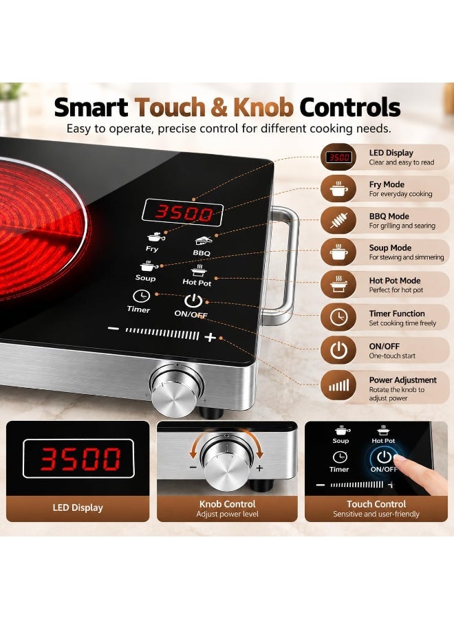 XVersion 3500W Electric Infrared Cooker, Portable Ceramic Hot Plate with Adjustable Temperature and Handle for Cooking, Home Kitchen Use - Image 2
