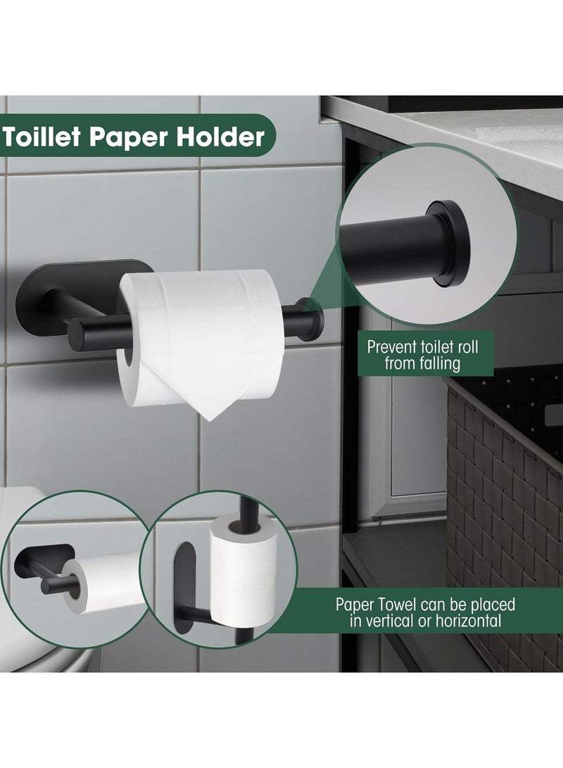 4 Pcs Matte Black Bathroom Hardware Set,Wall Mounted Stainless Steel Towel Bar Set Including 16in Towel Bar, Adhesive Toilet Paper Holder, Towel Ring, Hooks, No Drill  - Image 5