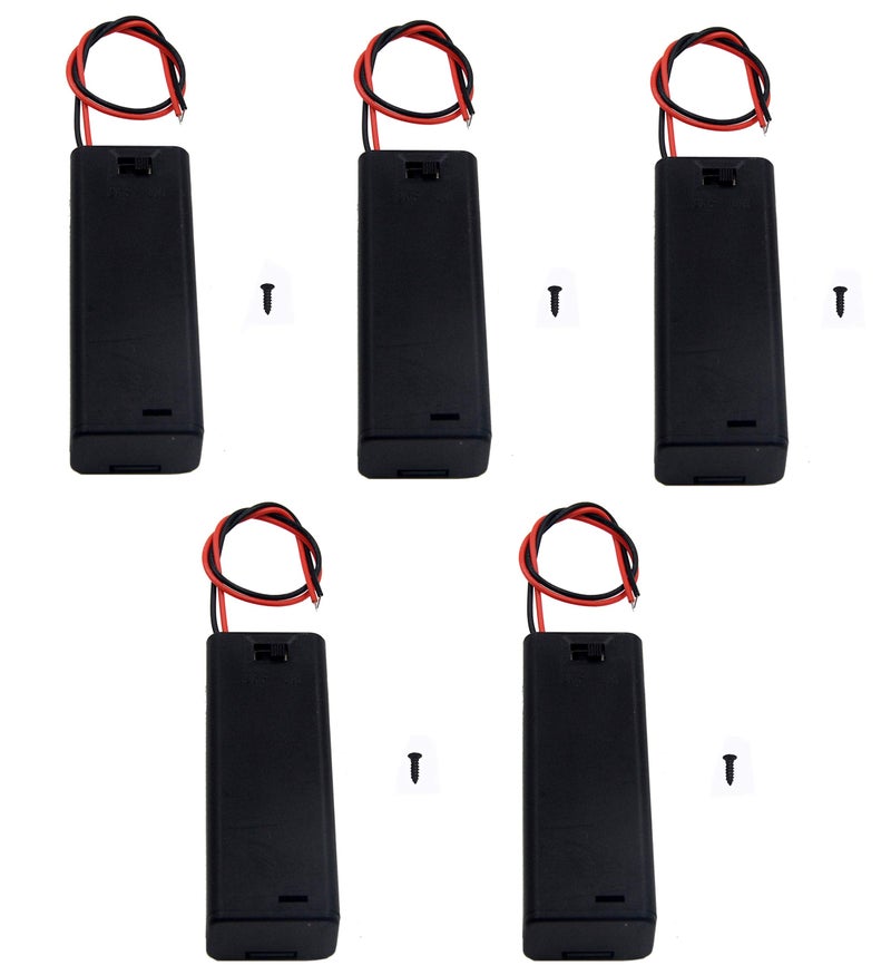 LampVPath (Pack of 5 Single AA Battery Holder with Switch and Cover, 1 AA Battery Holder with Cover and Switch, AA Battery Holder with Leads Wires - Image 1