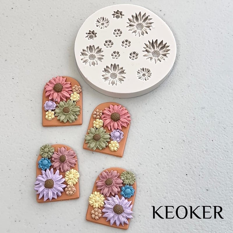 KEOKER Flower Polymer Clay Molds - Daisy Miniature Clay Molds for Jewelry Making, Earrings Decoration (Small Flower) - Image 3