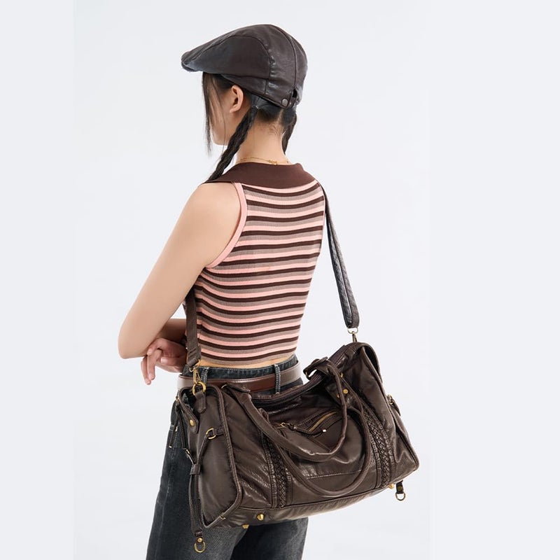 Geelyda Crossbody Bags for Women, Washed Soft Leather Large Tote Bag, Y2K Hobo Bag, Vintage Handbags Shoulder Bag - Image 2