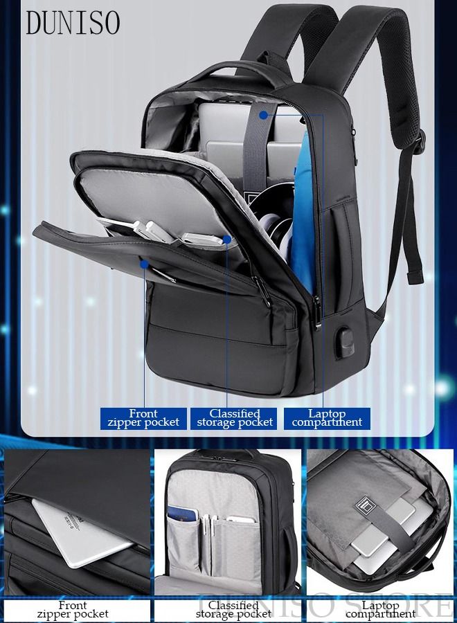 DUNISO Business Travel Laptop Backpack Anti-Theft Durable Computer Backpack with USB Charging Port Large Capacity College School Backpack for Men & Women Fits 15.6 Inch Notebook Black - Image 3