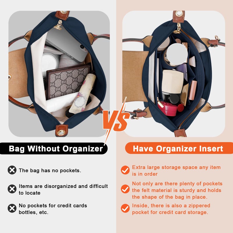 LOUKAYCCI Felt Purse Organizer Insert for Longchamp Le Pliage M Handbag Insert (Dark Blue, Medium) - Image 3