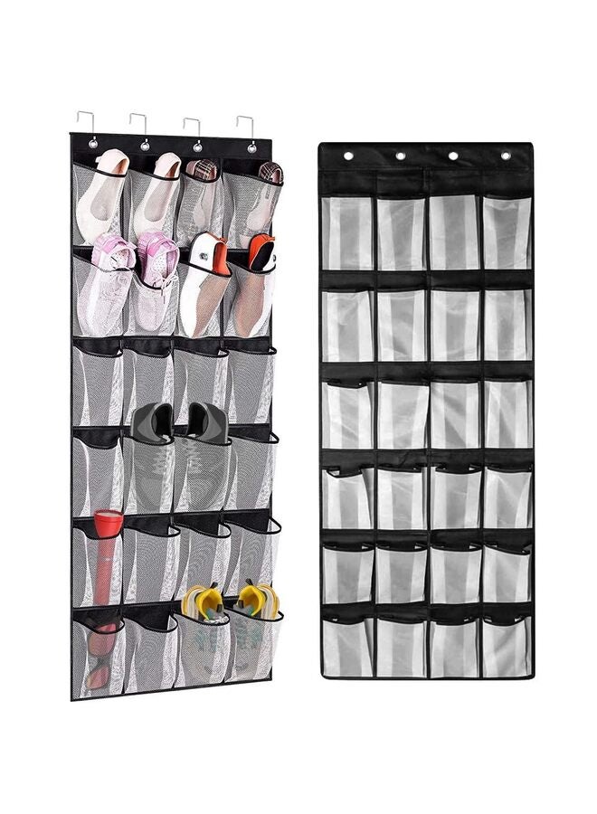 Over door shoe storage- 24 Large Mesh Pockets Shoe with 4 Reversible Heavy Duty Metal Over Door Hooks for Ideal Hanging Shoe Storage Hanger  - Image 1