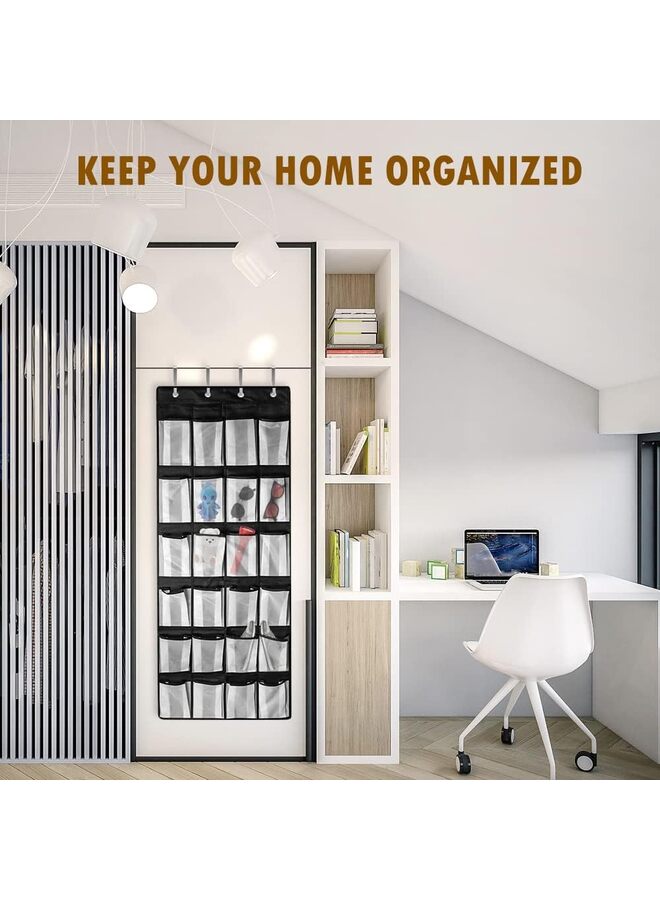 Over door shoe storage- 24 Large Mesh Pockets Shoe with 4 Reversible Heavy Duty Metal Over Door Hooks for Ideal Hanging Shoe Storage Hanger  - Image 5