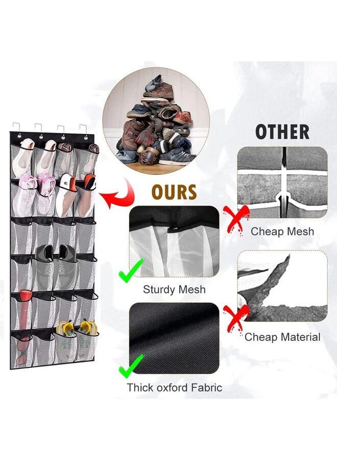 Over door shoe storage- 24 Large Mesh Pockets Shoe with 4 Reversible Heavy Duty Metal Over Door Hooks for Ideal Hanging Shoe Storage Hanger  - Image 2
