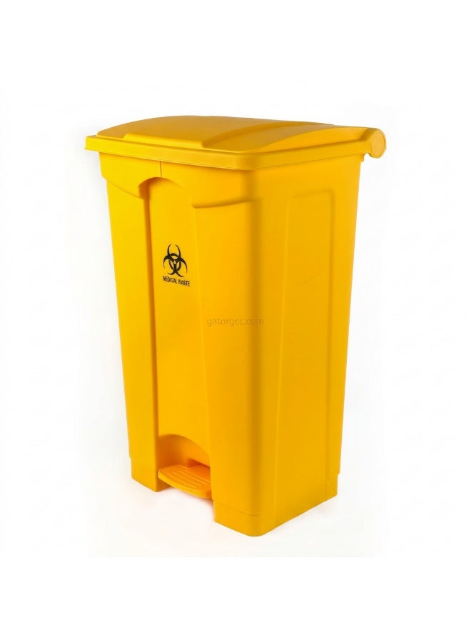 EK Bins Plastic Garbage Bin | Medical Waste Pedal Bin | Hands-Free Covered Waste Bin | Clinical & Utility Use | 87L | Yellow - Image 1