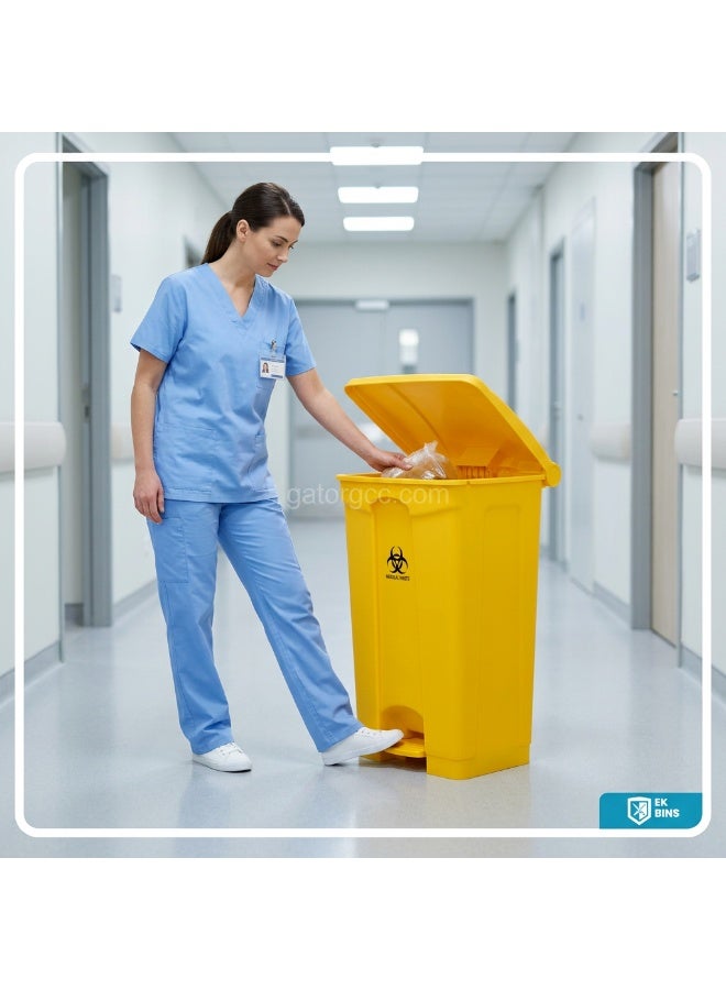 EK Bins Plastic Garbage Bin | Medical Waste Pedal Bin | Hands-Free Covered Waste Bin | Clinical & Utility Use | 87L | Yellow - Image 5