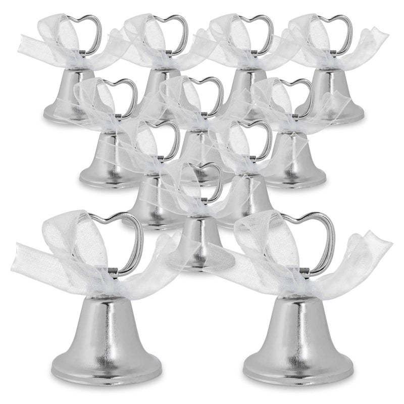 Super Z Outlet Silver Bell Place Card Holders for Table Numbers  Restaurant Menu  Weddings  Party Decoration (12 Pack) - Image 1