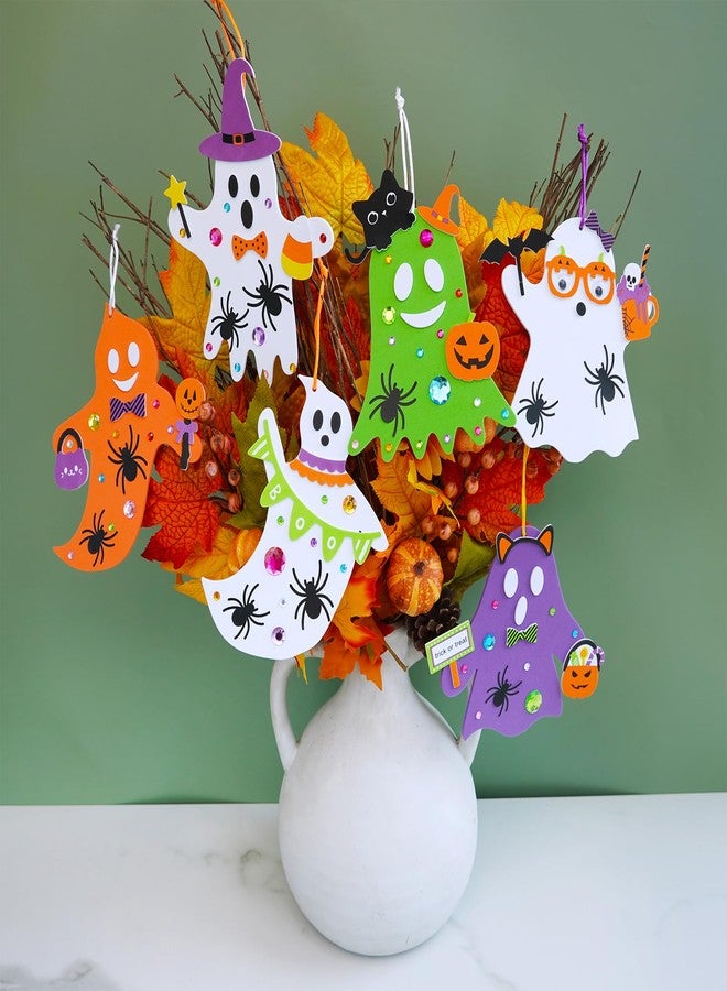 Winlyn 24 Set Fall Crafts DIY Halloween Ghost Tree Ornaments Decorations Kit with Foam Ghost Stickers for Kids Party Favors & Classroom Art Activities - Image 3