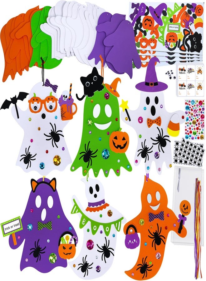 Winlyn 24 Set Fall Crafts DIY Halloween Ghost Tree Ornaments Decorations Kit with Foam Ghost Stickers for Kids Party Favors & Classroom Art Activities - Image 1