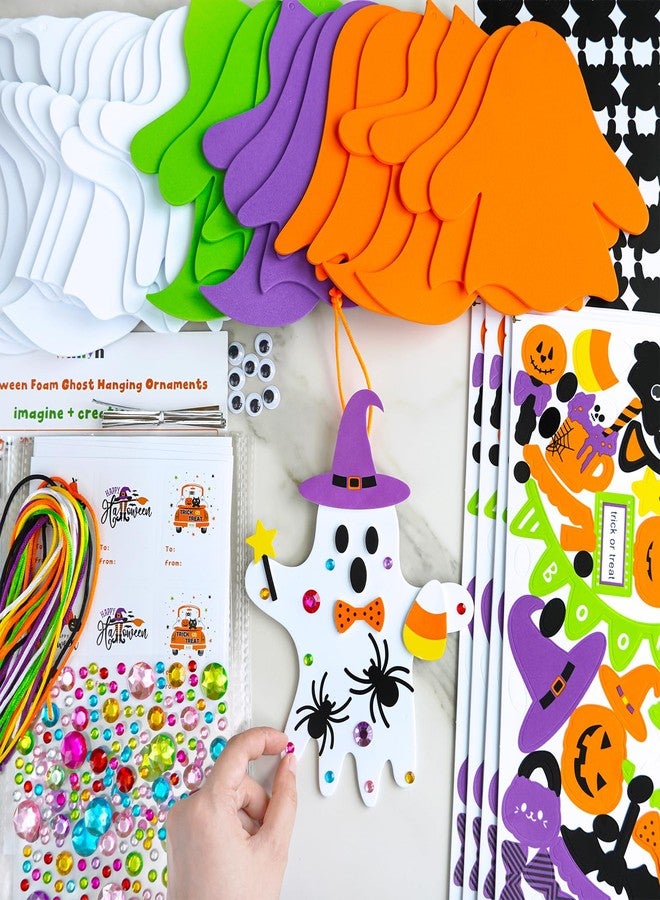 Winlyn 24 Set Fall Crafts DIY Halloween Ghost Tree Ornaments Decorations Kit with Foam Ghost Stickers for Kids Party Favors & Classroom Art Activities - Image 2