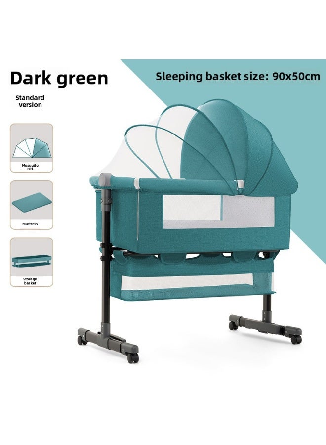 ORiTi سرير أطفال، سرير حديثي الولادة، سرير كبير ملحق، سرير أطفال متعدد الوظائف، قابل للتحريك والطوي - أخضر - Image 1