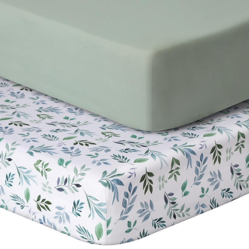 GUNTAIL Pack and Play Sheets Fitted 2 Pack Pack n Play Sheets for Graco Pack n Play Mattress Unisex Playard Sheets for Boys GirlsLeaf Green 38 X 26 Inch - Image 2