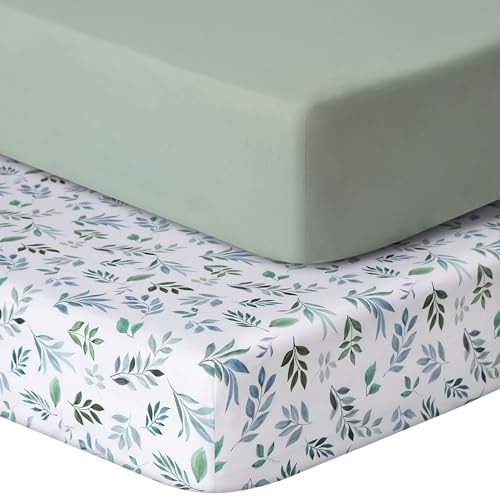 GUNTAIL Pack and Play Sheets Fitted 2 Pack Pack n Play Sheets for Graco Pack n Play Mattress Unisex Playard Sheets for Boys GirlsLeaf Green 38 X 26 Inch - Image 1
