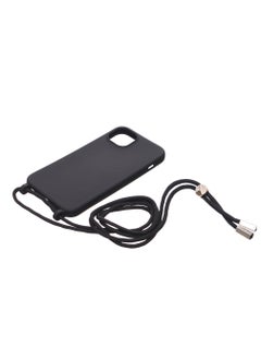 Silicone Back Phone Protection Cover With Fabric Strap And Safety Edges For Iphone 15 Plus - Black