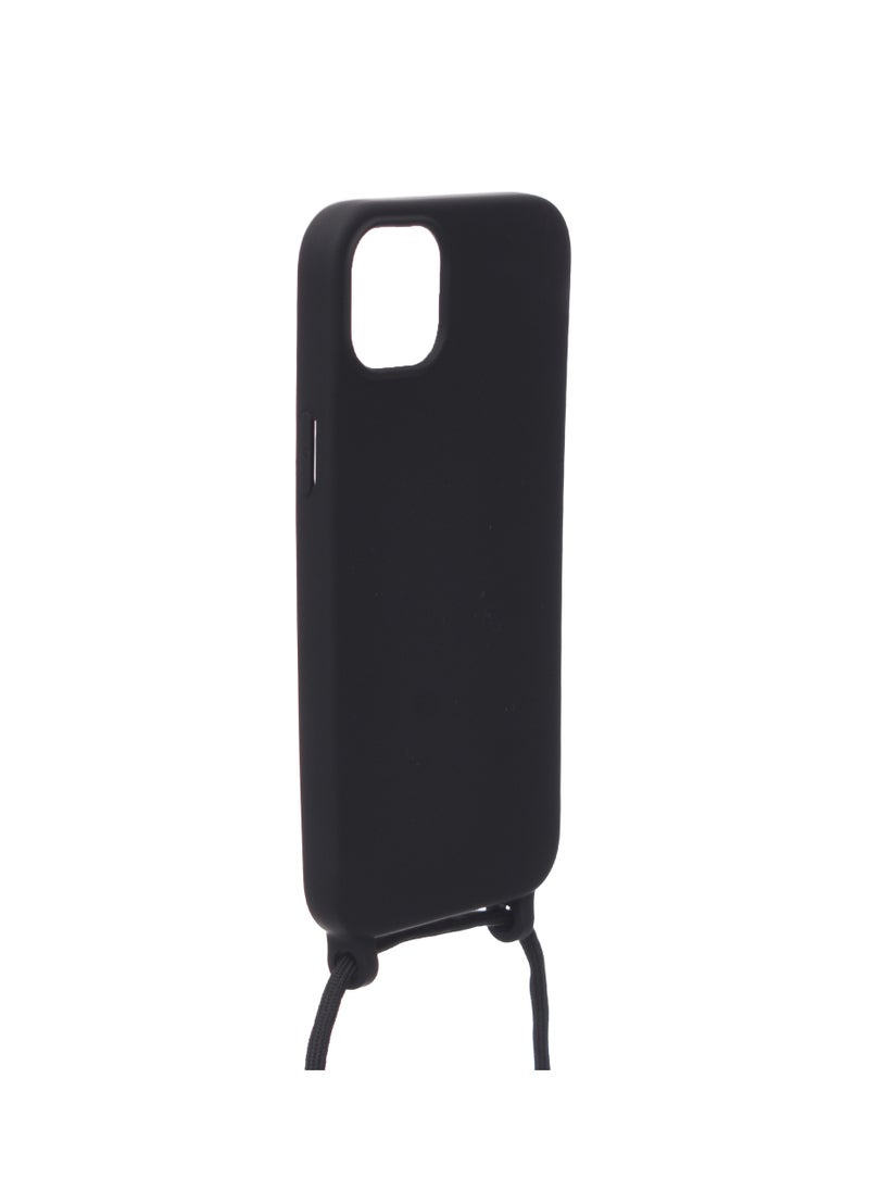 Generic - Silicone Back Phone Protection Cover With Fabric Strap And Safety Edges For Iphone 15 Plus - Black - Image 1