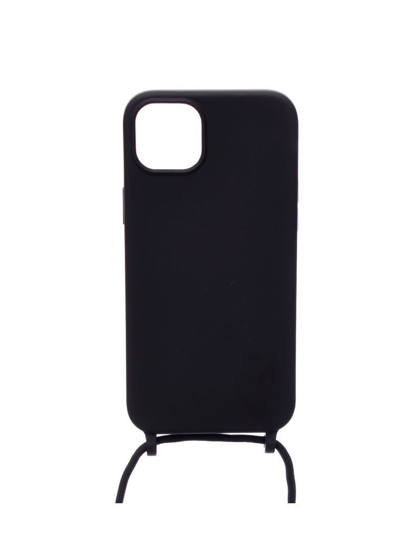 Generic - Silicone Back Phone Protection Cover With Fabric Strap And Safety Edges For Iphone 15 Plus - Black - Image 1