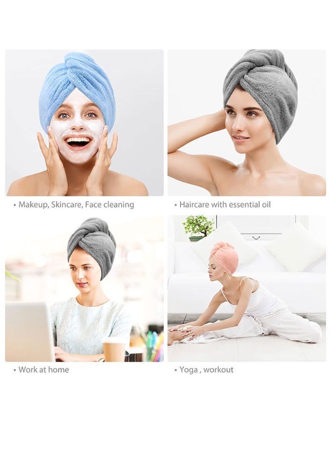 3-Pack Dry Hair Caps, Microfiber Hair Towel for Wet Hair Pink Blue Grey - Image 2