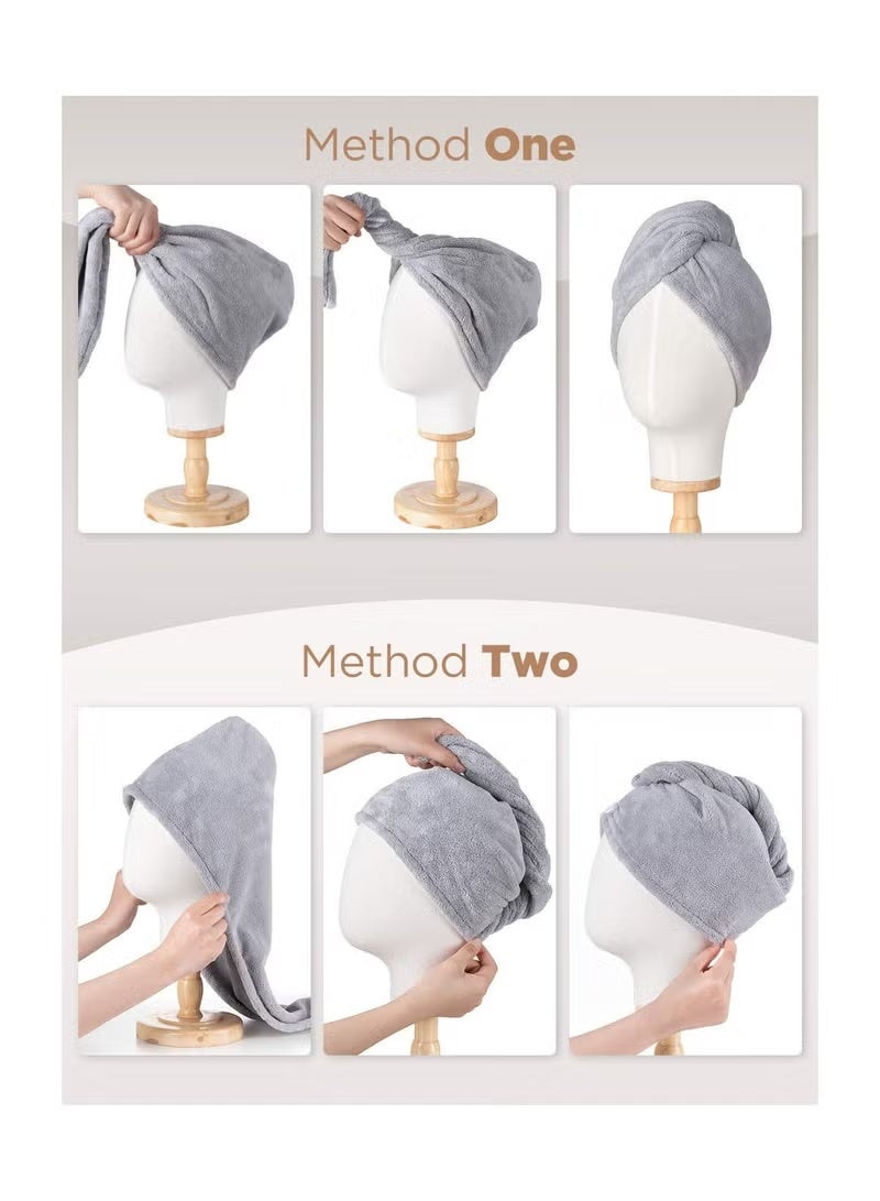 3-Pack Dry Hair Caps, Microfiber Hair Towel for Wet Hair Pink Blue Grey - Image 5