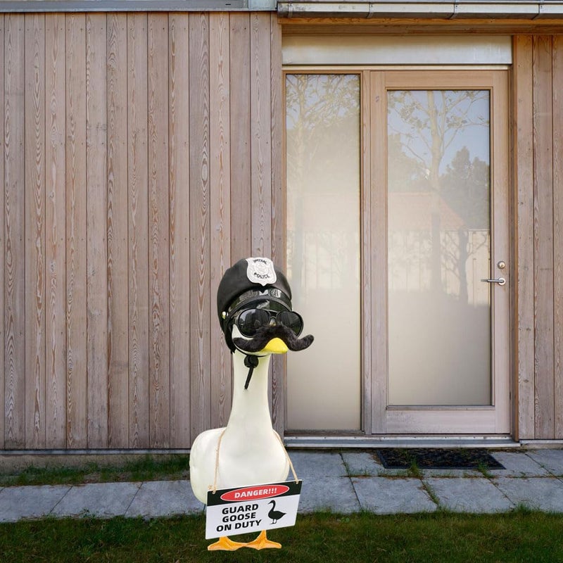 ZANOLY 9pcs Goose Outfit,Porch Goose Outfits,Lawn Goose Statue Costume for 17"/23" Cement Patio Garden Outdoor Statue Decor,Police Hat Eyeglasses PVC Sign Danger Guard Goose on Duty (Police) - Image 5