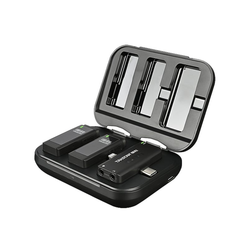 TAKSTAR V4 One-Trigger-Two 2.4G Wireless Microphone Clip-on Mic Real-Time Monitoring 120M Transmission with Charging Case 32GB TF Card 3-in-1 Receiver for DSLR Camera Camcorder iOS Android Devices - Image 1