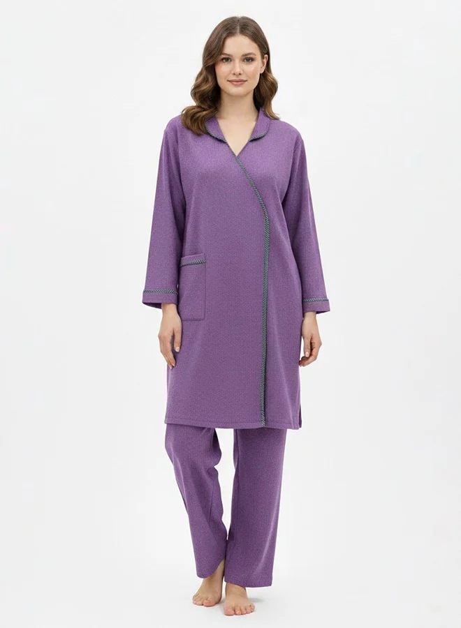 HAWRAA ABAYA Women's Work Uniform Set – Long Sleeve Tunic and Pants– Purple