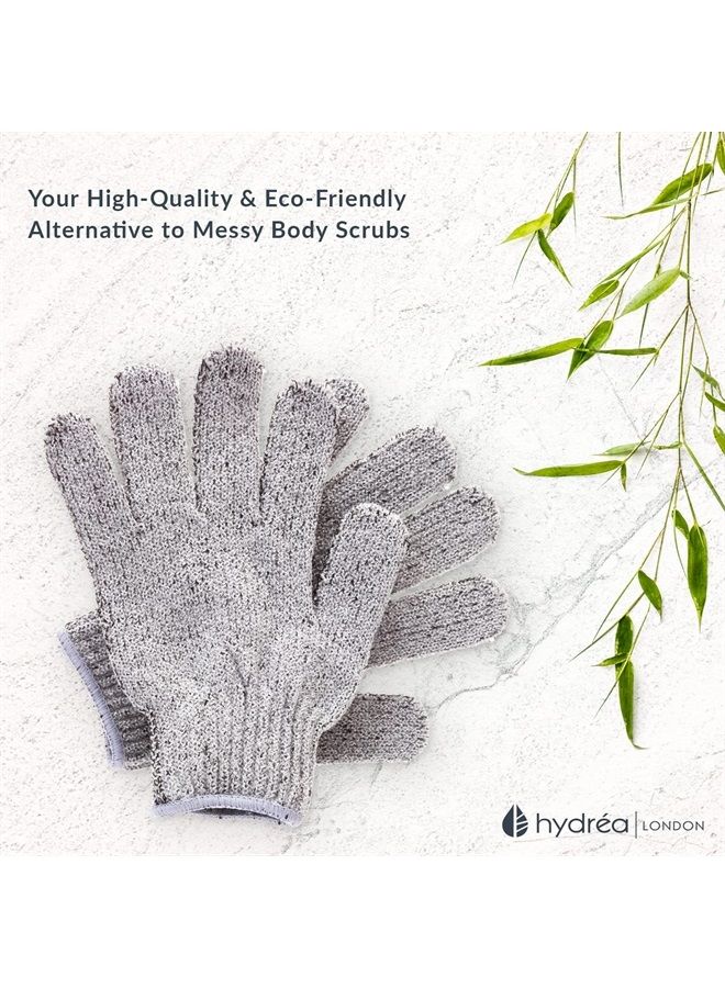 Hydrea London Exfoliating Gloves - Carbonised Bamboo Face Exfoliator & Body Scrubber for Men & Women - Deep-Cleansing & Smoothing Shower Mitt Exfoliant - Charcoal Facial Bath Scrub for Skincare - Image 2