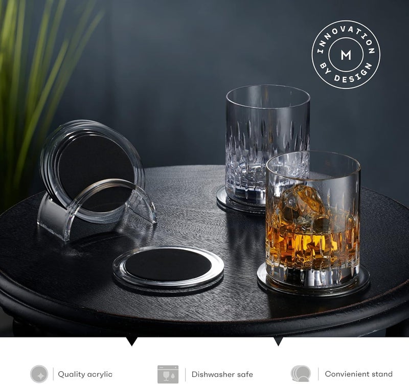 MITBAK Acrylic Drink Coasters Set of 6 | Premium Stylish Black 4 Inch Coaster Set for Tabletop, Coffee Table Protection | Coasters Will Not Scratch Your Wood Tables or Stick to Glass | Home Decor Accent - Image 3