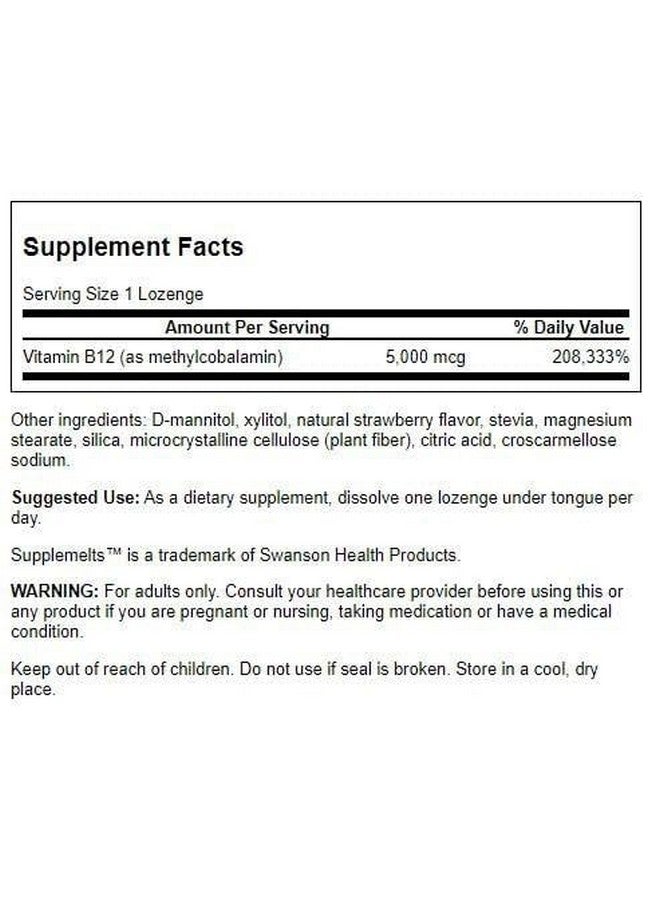 Swanson Supplemelts Sublingual Vitamin B-12 5 Milligrams 60 Tabs - Image 2