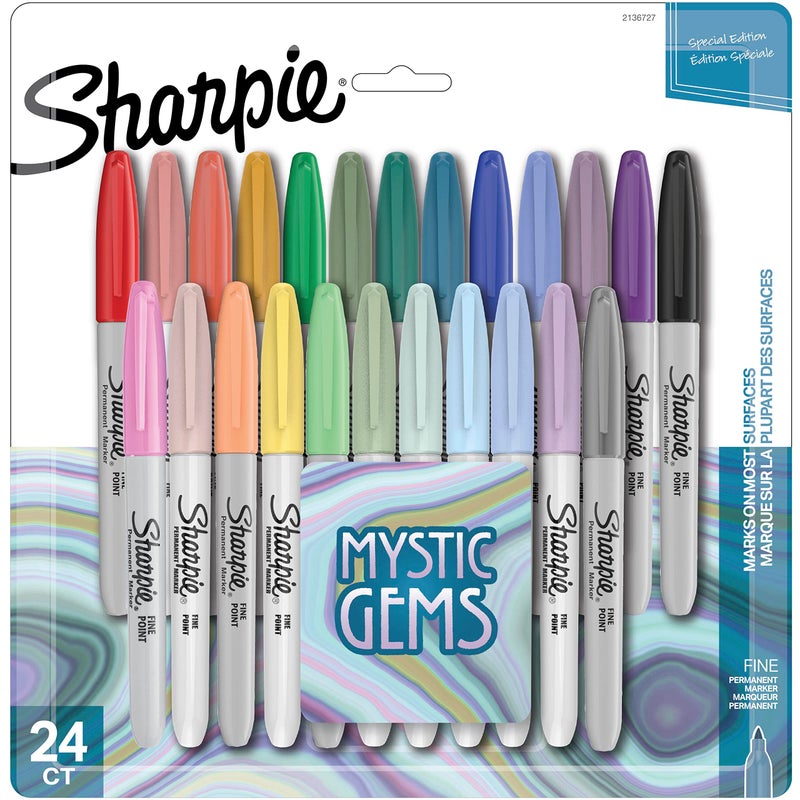 Sharpie Permanent Markers Fine Point Featuring Mystic Gem Color Markers Assorted 24 Count - Image 1
