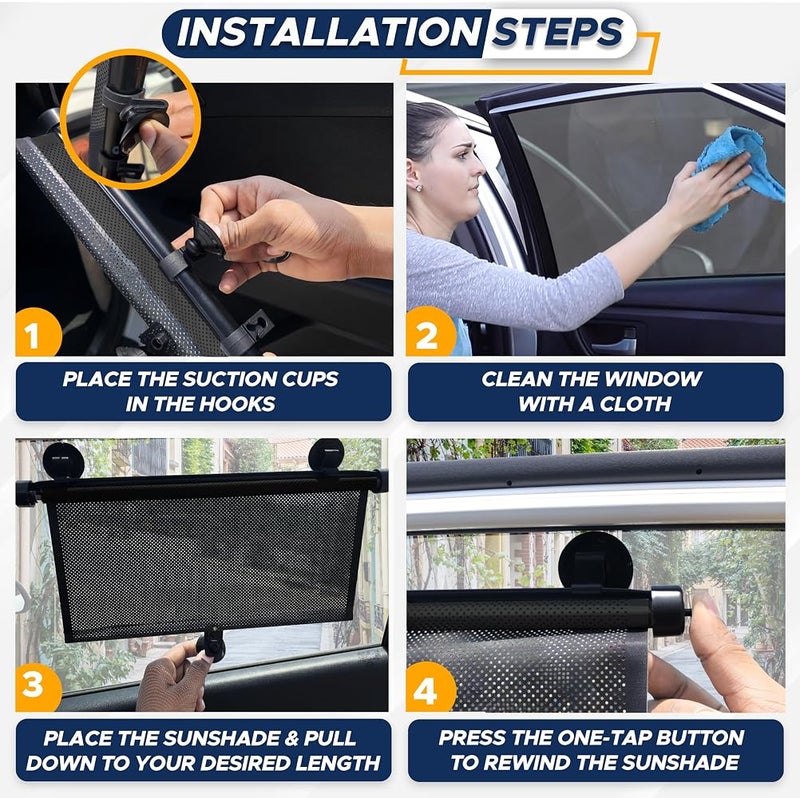 EcoNour Car Side Window Sun Shade (2 Pack) Retractable Roller Sunshade with 2 Suction Cups for Kids UV & Sun Glare Protection Baby Car Accessories (15"x17") - Image 4