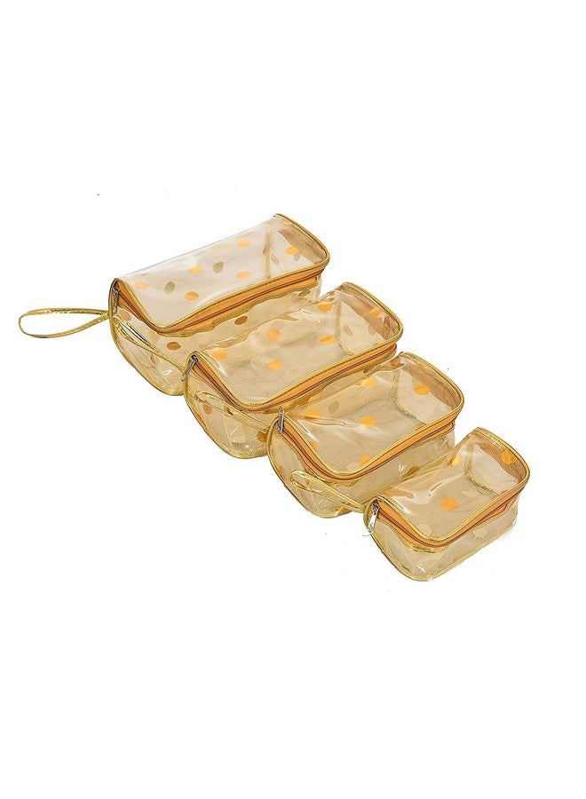 PRISMAXIC 4 Multipurpose Fabric Makeup Cosmetic Toiletry Travel kit Organizer Vanity Box - Transparent Multipurpose Makeup Cosmetics Bag - Printed Organizer (Set of 4) (Multi) - Image 1